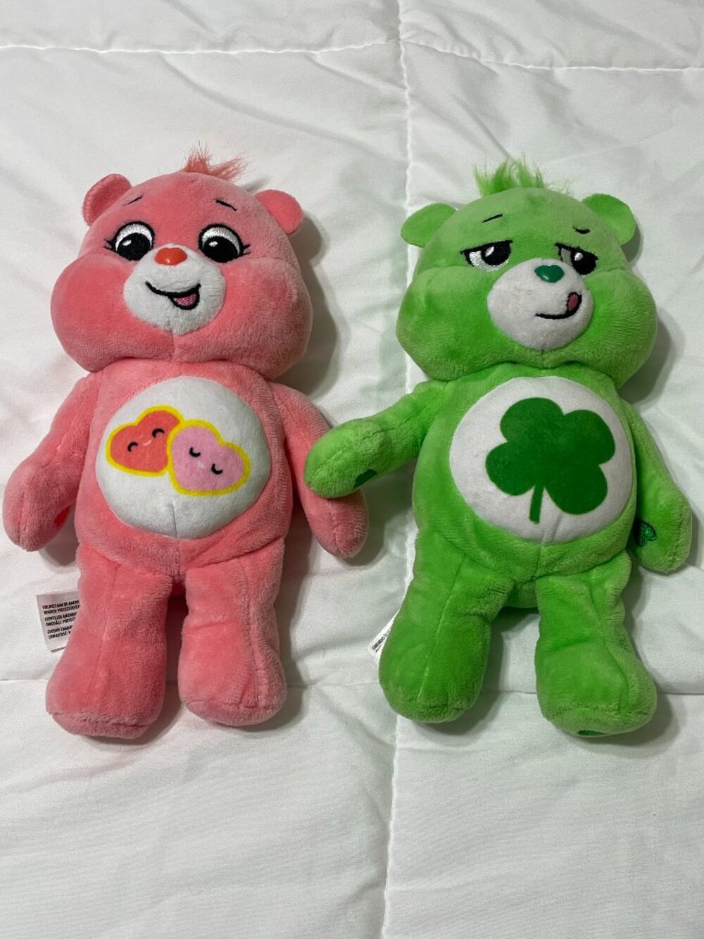 Care Bears Plush Lot of 2 Good Luck Bear & Love-A-Lot Bear 9" Basic Fun 2023